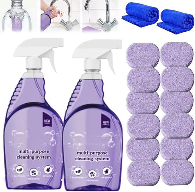 Clean Spray Cleaner for Ovens - Multipurpose Foam Cleaning System - Spray Oven Cleaner, All-Purpose Cleaner with Concentrated Cleaning Tablets, Multi-surface Cleaning Tablets (2Bottle+18pcs Tablets)