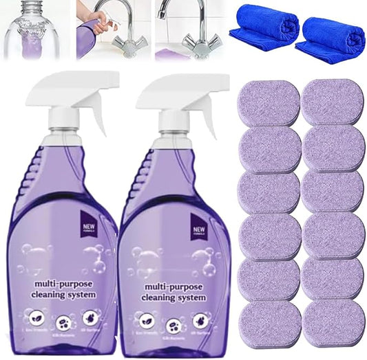 Clean Spray Cleaner for Ovens - Multipurpose Foam Cleaning System - Spray Oven Cleaner, All-Purpose Cleaner with Concentrated Cleaning Tablets, Multi-surface Cleaning Tablets (2Bottle+18pcs Tablets)