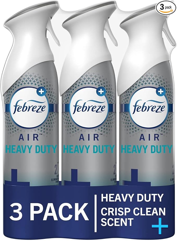 Febreze Air Mist Air Freshener Spray, Odor-Fighting Room Spray, Air Fresheners for Home and Bathroom and Kitchen, Aerosol Can, Heavy Duty Crisp Clean Scent, 8.8oz, (Pack of 3)