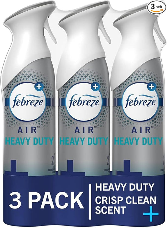 Febreze Air Mist Air Freshener Spray, Odor-Fighting Room Spray, Air Fresheners for Home and Bathroom and Kitchen, Aerosol Can, Heavy Duty Crisp Clean Scent, 8.8oz, (Pack of 3)