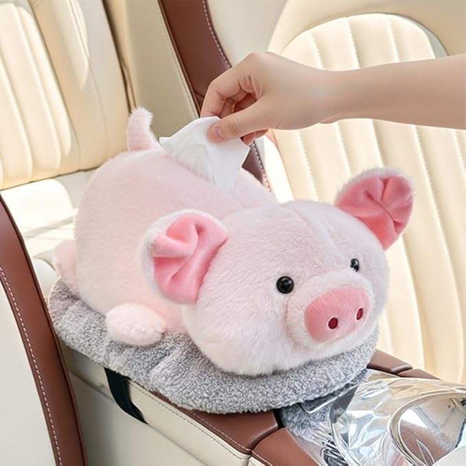 Cartoon Tissue Box Cover Plush Tissue Box Holder Decorative Napkin Dispenser with Bamboo Charcoal Air Purifying Bag for Car Home