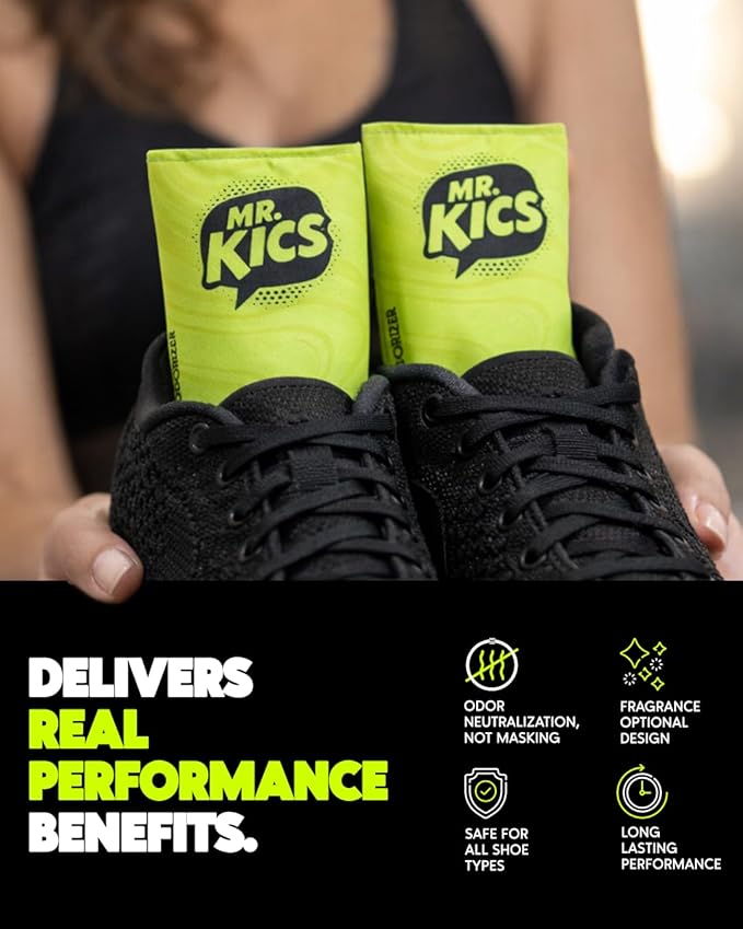 MR.KICS - Shoe Deodorizer Insert, Activated Charcoal Odor Eliminator, Moisture Absorber for Shoes, Gym Bags, Boxing Gloves, Cleats, Sports Gear - XL 2-Pack