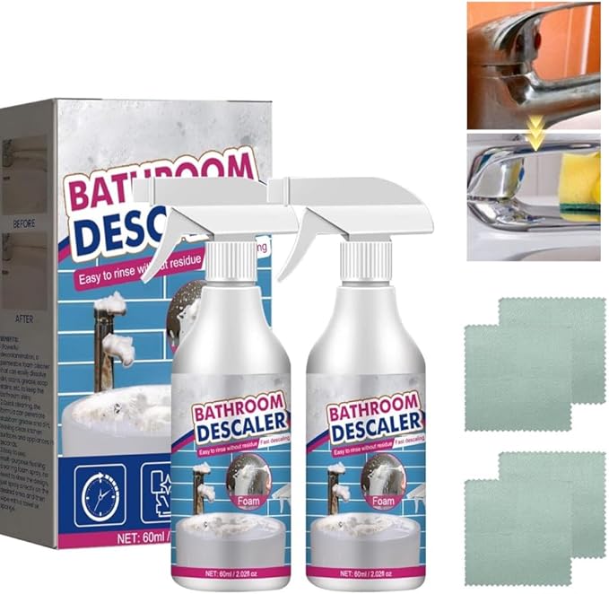 Bathroom Descaler Foam Cleaner, All-In-One Powerful Cleaner Spray, Strong Shower, Bathtub, Glass, Faucet, Tile, and Toilet Cleaner for Stubborn Stains & Limescale Removal (2)