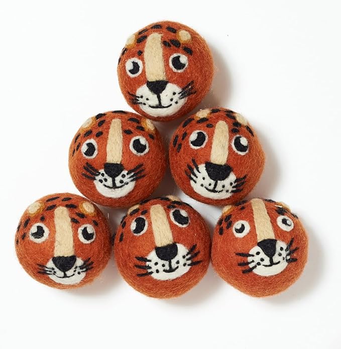 Upcycled Oversized New Zealand Wool Dryer Ball Set Leopard Design, Handmade Fair Trade Eco Friendly Reusable Wool Dryer Balls for Faster Drying and Softening