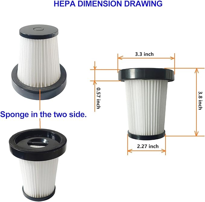 2 Pack Hepa Filters Replacement Compatible with CHEBIO A16 Cordless Vacuum, Washable and Durable Filters Works with CHEBIO Stick Vacuum.