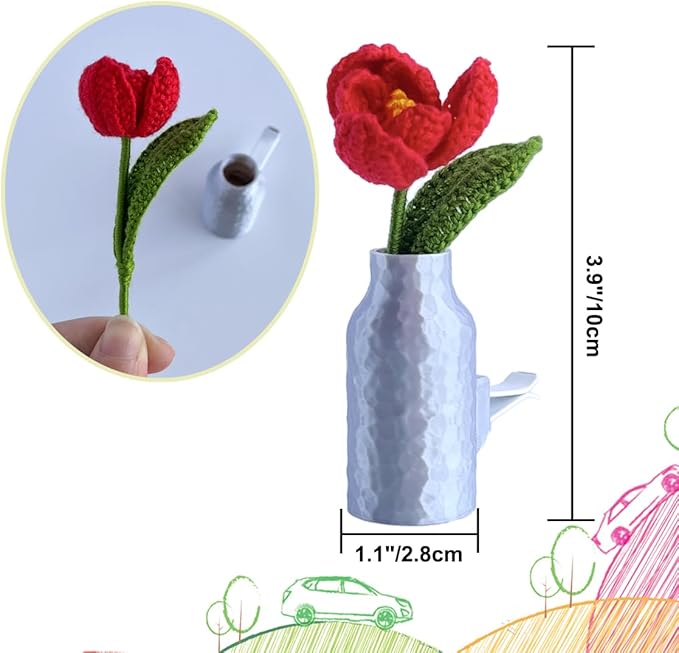 Cute Tulip Vent Clip, Hand-Crocheted Car Air Freshener Clip, Car Vent Accessory Gift for Women Who Love Their Cars (Tulip, Tasteless) 1 PCS