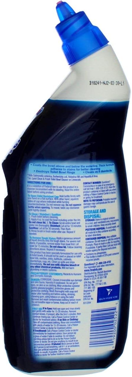 Lysol Power Toilet Bowl Cleaner Gel, For Cleaning and Disinfecting, Stain Removal, 24oz (Pack of 3)