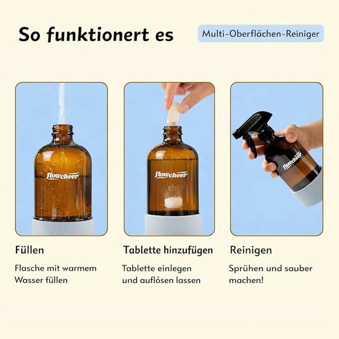 flowcheer Multi Surface Cleaner Refills -All Purpose Cleaning Tablets-Makes 192 fl oz(12 x 16 Fl oz) Bottles of Spray Cleaner for Household&Kitchen Cleaning-Lavender Scent(Not Included Bottles)