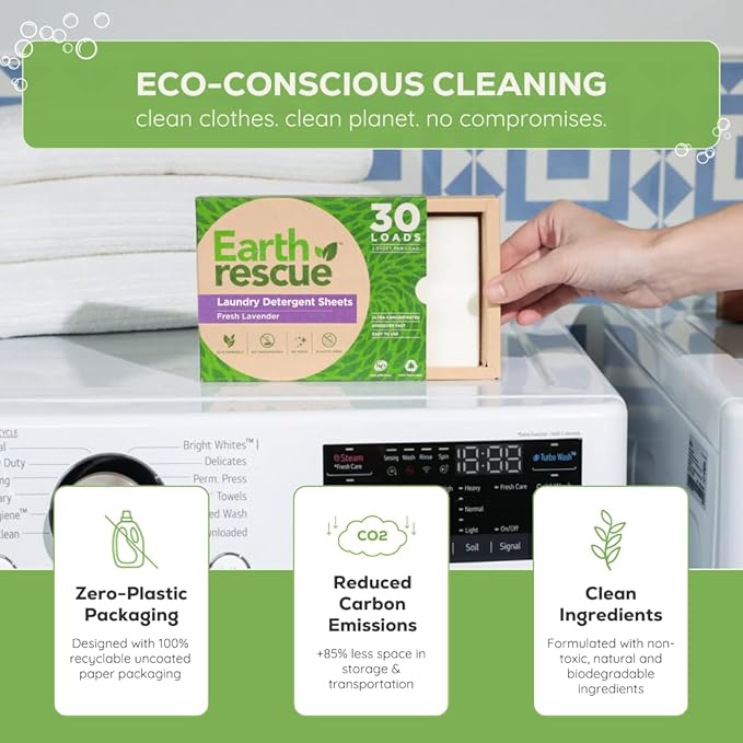 Laundry Detergent Sheets - Up To 60 Loads (30 Sheets) - Ultra Concentrated Liquidless Dry Laundry Detergent, Ideal For Sensitive Skin, Eco Friendly, Plastic Free - Fresh Lavender