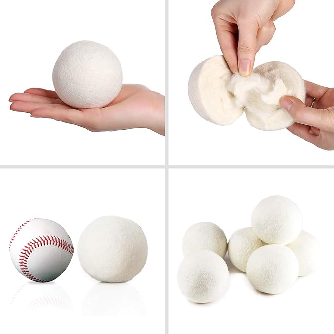 SnugPad Wool Dryer Balls XL Size 6 Pack, Natural Fabric Softener 100% Organic Premium New Zealand Wool, Chemical Free and Reduces Wrinkles, 1000+ Loads, Baby Safe, Saving Energy & Time, White 6 Count