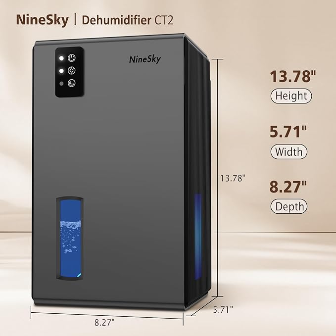 NineSky Dehumidifier, 1000 sq.ft Dehumidifiers for Home with 95oz Large Water Tank,Quiet Dehumidifier with 7-Color Ambient Light & Auto Shut Off, Dehumidifier for Basement, Bedroom, Bathroom (Grey)