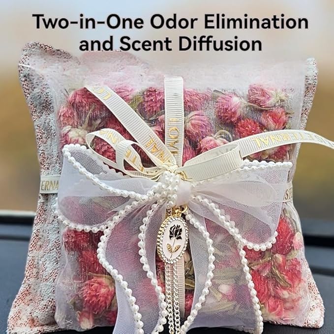 Car Accessories — Houndstooth Bamboo Charcoal Air Purifying Bag with Cotton Fabric & Natural Charcoal Classic Plaid Design for Car Interior, Home & New Vehicles (Pink Double-Layer)