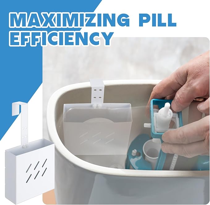 Honeydak 1 Pcs Large Size 4.33 x 4.33 x 1.38 Inch Stainless Steel Toilet Tank Cleaning Tablet Holder with Adjustable Hook to Hang Toilet Cleaner Box (White)