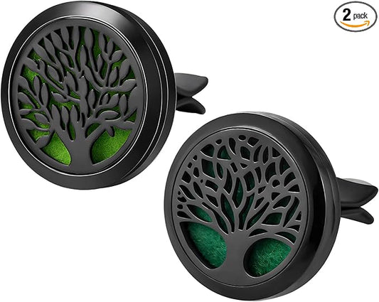 2PCS 30mm Car Diffuser Vent Clips, Tree of Life Aromatherapy Essential Oil Diffuser Locket with 12 Felt Pads, Stainless Steel Car Diffuser Locket Air Freshener (Style 5)