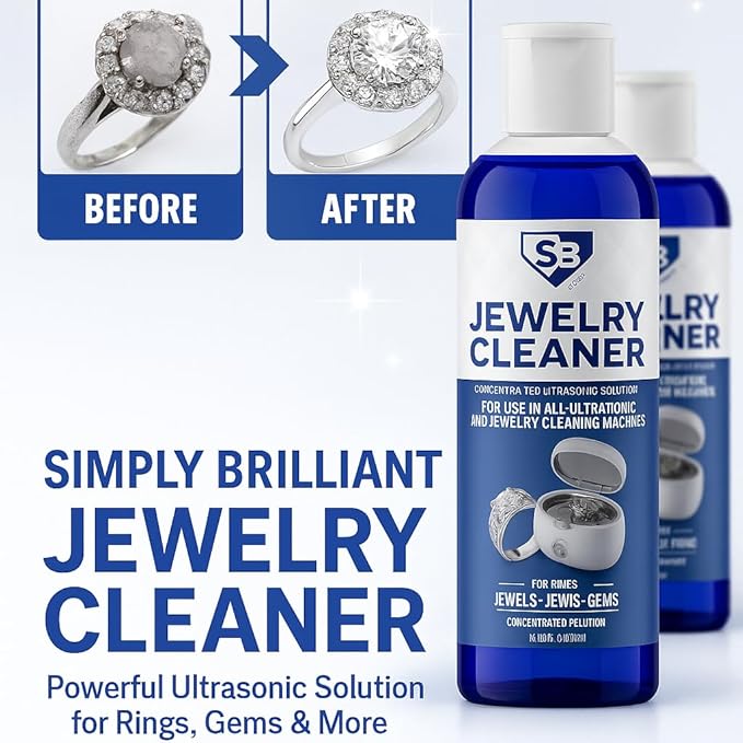 Jewelry Cleaner Liquid Concentrate – Professional Strength Non Toxic Solution for Diamonds, Gold, Silver, Platinum, and Precious Stones – Ammonia Free, Made in USA (8 Fl Oz)