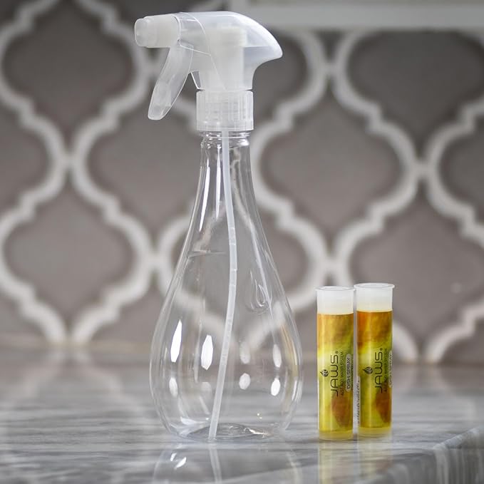 JAWS Dish Spray Cleaner Kit - 15 oz Refillable Bottle, 2 Lemon Scented Refills - Your Solution for Sparkling Dishes, Pots, Pans, Sinks, and Beyond!