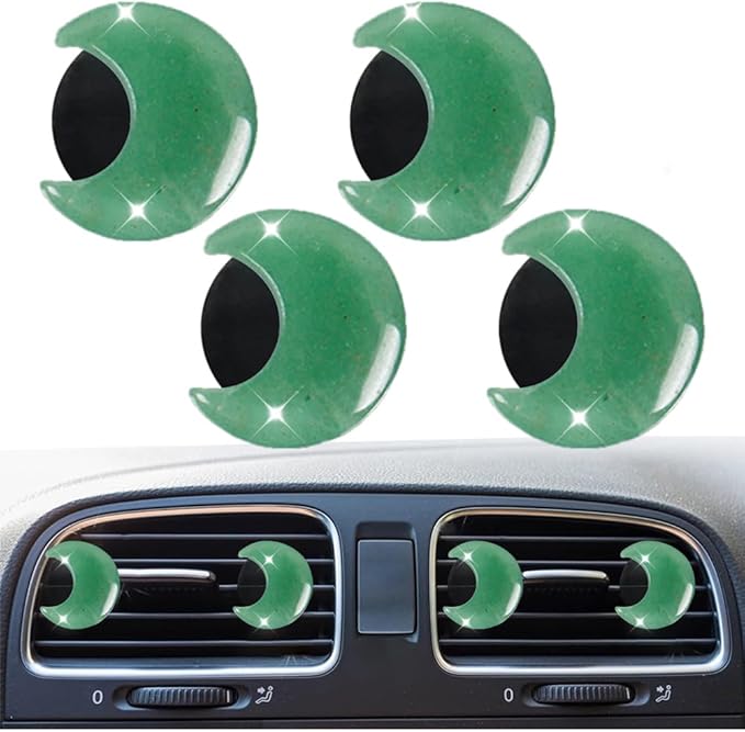 4 Pcs Crystal Moon Air Vent Clips, Quartz Moon Style Car Air Fresheners, Cute Car Decoration & Interior Decor Accessories for Women & Men (Green)