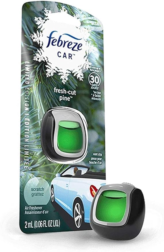 Febreze Car Vent Clip Air Freshener - Limited Edition Holiday Collection - Fresh-Cut Pine - 1 Count Vent Clip Per Package - Pack of 3 Packages Green