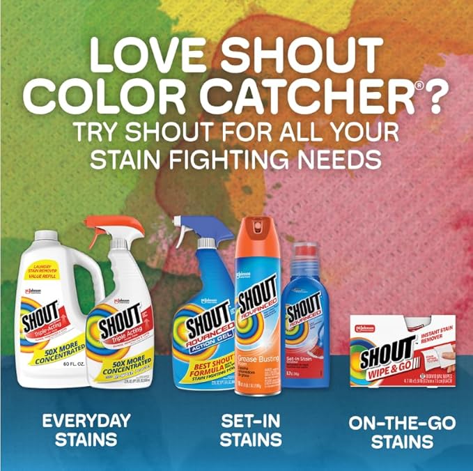 Shout Color Catchers for Laundry, Allow Mixed Washes, Prevents Color Runs and Maintains Original Clothing, 72 Count - Pack of 2 (144 Total Sheets)