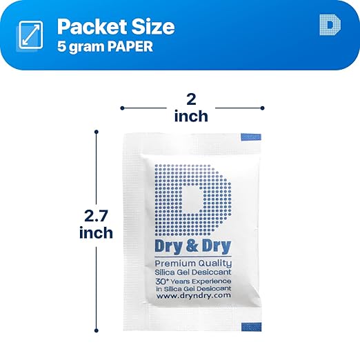 Dry & Dry 5 Gram [500 Packets] Silica Gel Packets Silica Gel Desiccants, Silica Gel Packs - Rechargeable Moisture Absorbers for Food Storage, Electronics, 3D Filament & Safes