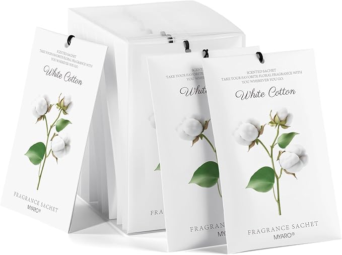 MYARO 12 Packs Scent Sachets for Closet Clothes Storage - White Cotton Fragrance Long Lasting Home Air Freshener Odor Deodorizer