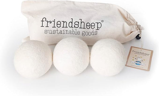 Friendsheep Wool Dryer Balls, Organic Reusable Fabric Softener Alternative for Laundry, Handmade, Fair Trade, Hypoallergenic, Eco-Friendly, Plastic-Free (3 Pack XL ??White Trio)