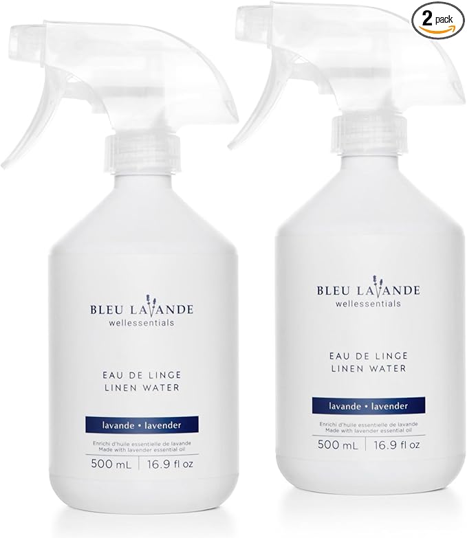 Bleu Lavande - Lavender Linen Water - Made with Pure Lavender Essential Oil - Natural Scent Fabric Refresher Spray - No Artificial Fragrances - Laundry Scent Booster - 2x 16.9 Fl Oz - 2 Pack