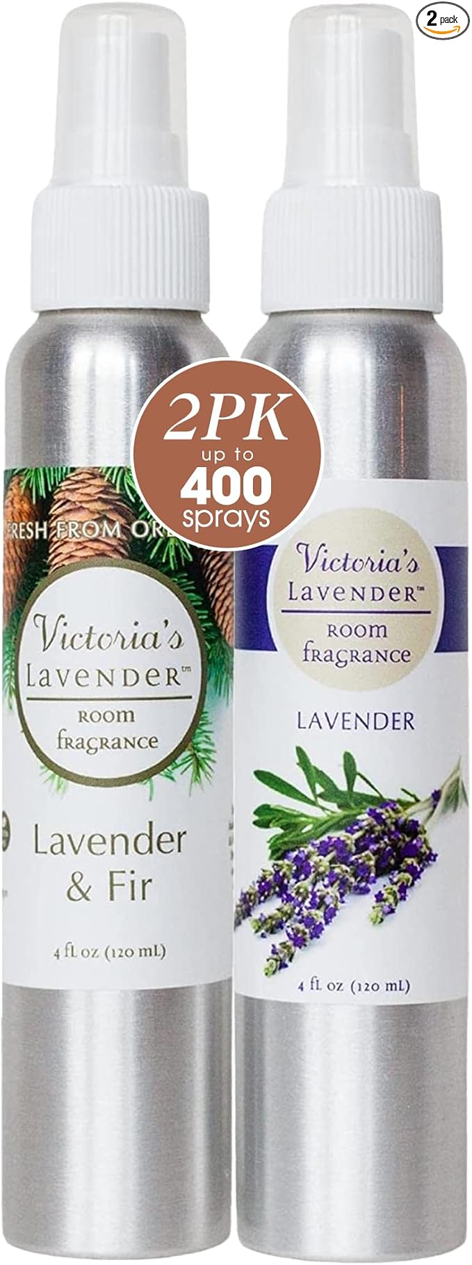 Victoria's Lavender Room Fragrance Spray - Natural Air Freshener & Odor Eliminator, Essential Oil Scent for Home & Bathroom, Aromatherapy Relaxation, Ideal Holiday Gift, Lavender & Fir - 2 Pack, 4 oz