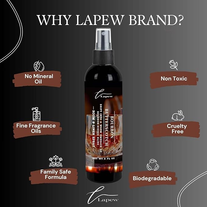 Lapew Room & Linen Spray | Fragrance Mist for Home, Car & Office | Fabric & Air Freshener | Neutralizing Mist | Made in USA | Bourbon & Butterscotch
