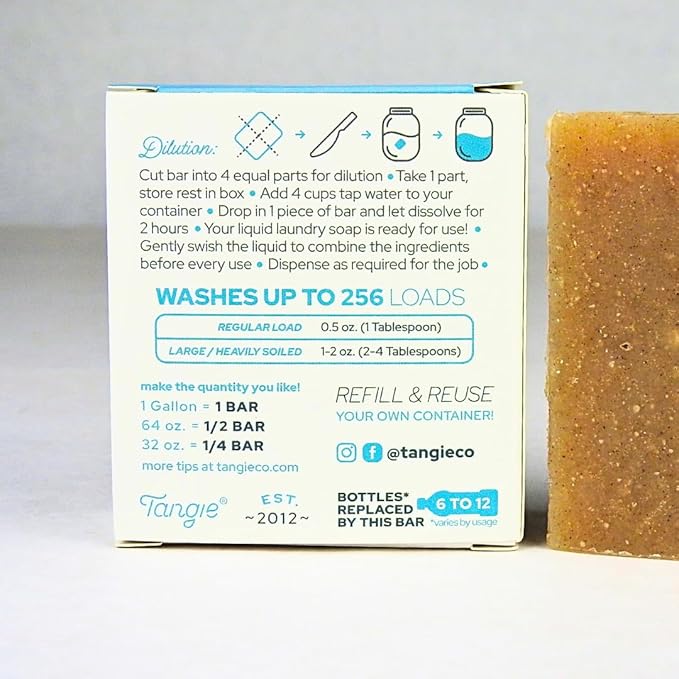 Tangie Laundry Bar Concentrate | Dissolves To Make 128+ Loads of Liquid Laundry, Zero Waste Laundry Detergent