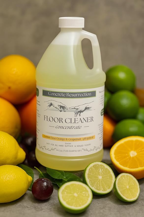 Concrete Resurrection Clean Living Floor Cleaner – Multi-Surface, Non-Toxic, Plant-Based, pH Neutral, Family & Pet Friendly. Safe, effective, and naturally scented for everyday clean.