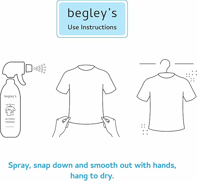 Begley's 3-in-1 Wrinkle Remover, Quick Fix Wrinkle Release, Static Cling Remover, Odor Eliminator and Fabric Refresher Spray - USDA Certified Biobased - Lavender, 16 oz