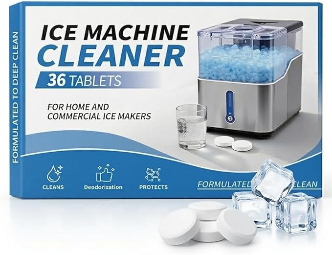 Ice Machine Cleaner Tablets Nickel Safe Ice Maker Cleaner Tablets for Countertop, Nugget Ice Makers Compatible with All Major Brands 36pcs