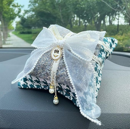 Car Accessories — Houndstooth Bamboo Charcoal Air Purifying Bag with Cotton Fabric & Natural Charcoal Classic Plaid Design for Car Interior, Home & New Vehicles (Blue Double-Layer)