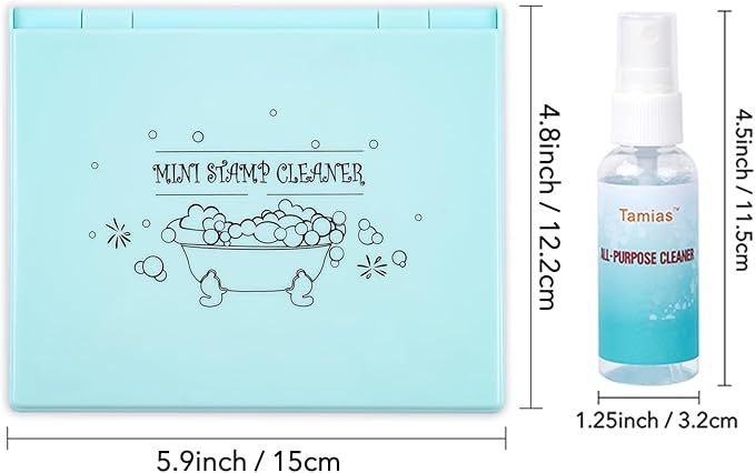 Briartw Stamp Cleaning Kit:Blue Stamp Scrubber & All-Purpose Stamp Cleaner Spray | Dual-Sided Cleaning Pad for Rubber, Clear, Cling & Foam Stamps | Complete Care for Water-Based & Permanent Inks
