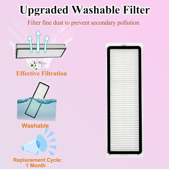 D10 Plus gen 2 Replacement Parts Accessories Compatible with Dreame D10 Plus Gen 2 Robot Vacuum Cleaner, Including 1 Main Brush, 2 Hepa Filters, 4 Mop Pads, 4 Edge-Sweeping Brushes, 4 Dust Bag