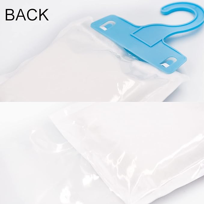 Moisture Absorber Refill Hanging Bags, 12 Pack (200g Each) – Calcium Chloride Dehumidifier Bags with 6 Reusable Hooks, Closet & Bathroom Dehumidifier Bags
