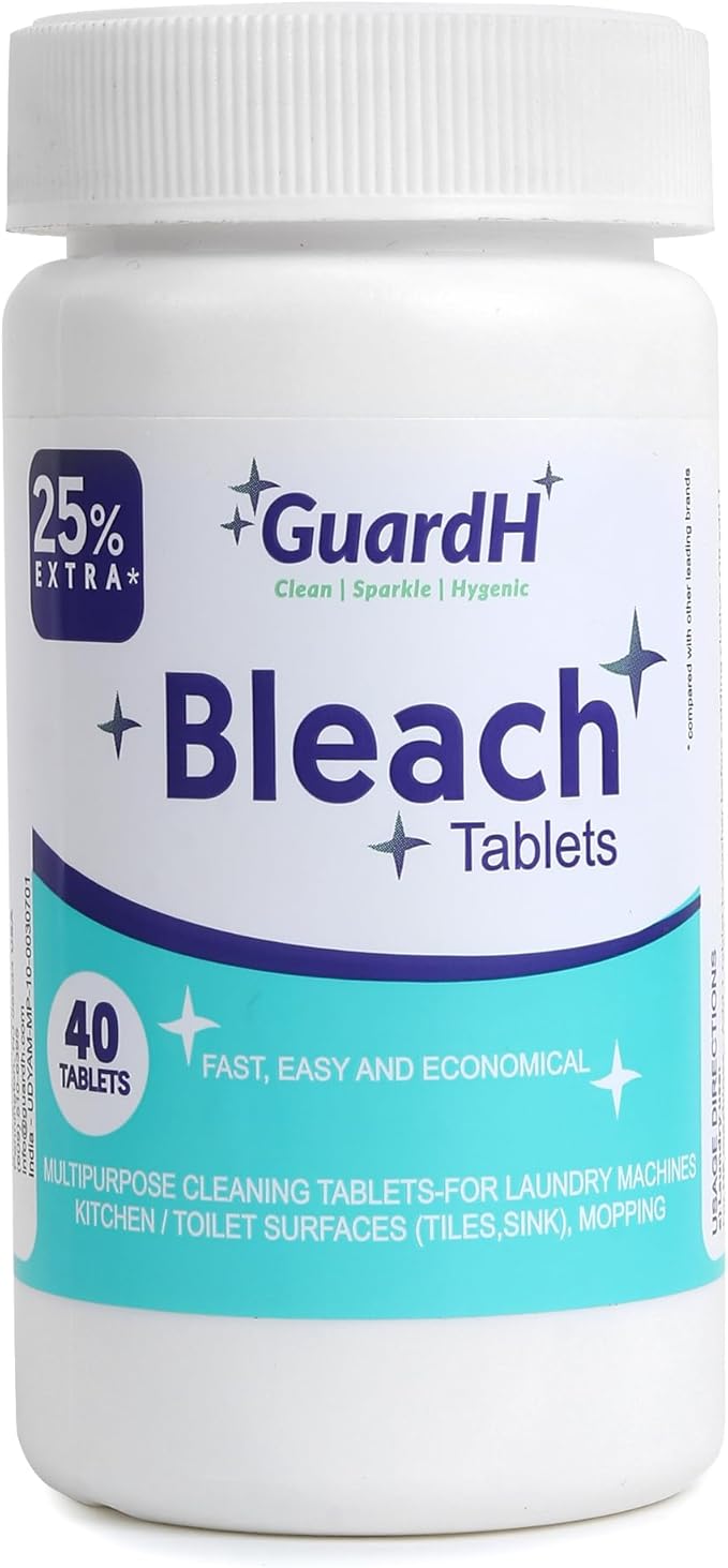 Bleach Tablets 40 Count – Multipurpose Cleaning Tablets for Laundry, Toilet Bowl, Bathroom Tile and Kitchen Surfaces – Liquid Bleach Alternative, Fast Dissolving Formula