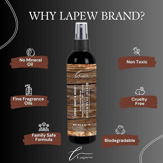 Lapew Room & Linen Spray | Fragrance Mist for Home, Car & Office | Fabric & Air Freshener | Neutralizing Mist | Made in USA | Rustic Teakwood