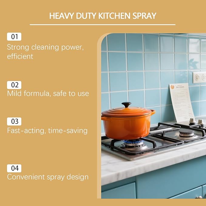 Kitchen Cleaner Spray, Pot Pan Grease Remover, Multi-Purpose Oven Stove Top Degreaser, with 1 Bottle & 2 Refills