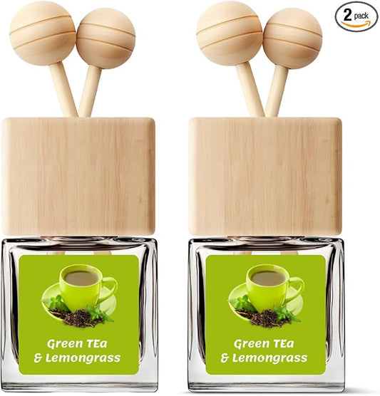 Car Air Freshener | Green Tea & Lemongrass Scent Car Fresheners for Women & Men | Long Lasting Fragrance Car Scents | Air Diffuser with Car Vent Clip (2 Pack Car Scent), Clear