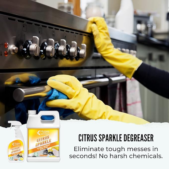 Hygea Natural Citrus Sparkle Chemical-Free Heavy Duty Degreaser & All Purpose Cleaner - Pure Citrus Extracts & Natural D-limonene - Removes Grease, Dirt & Grime (3 Pack of 24 Ounce Spray)