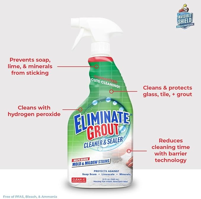 Clean-X Eliminate Grout Cleaner & Sealer with Hydrogen Peroxide – 32 fl. oz. by UNELKO Invisible Shield - 2 pack