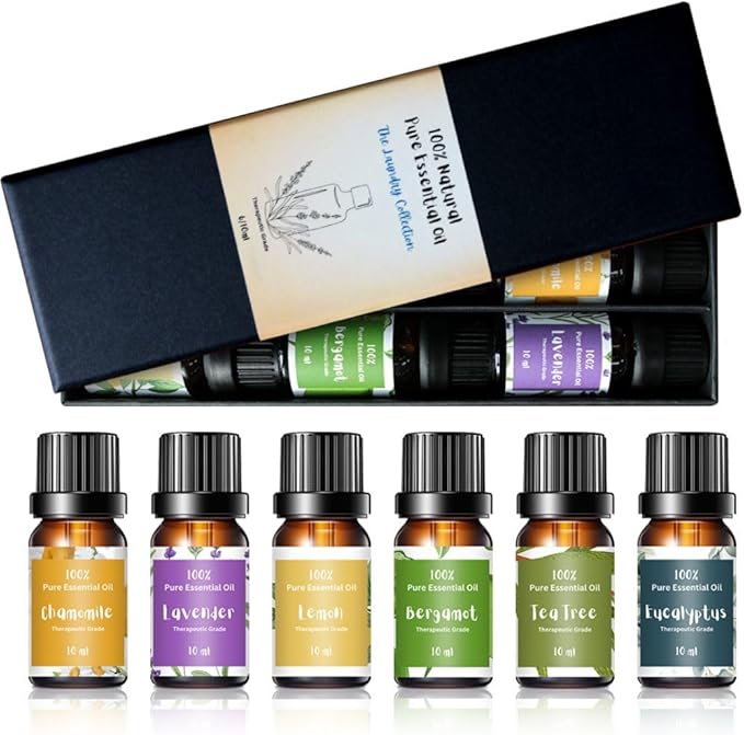 Essential Oils for Laundry, Diffusers, Dryer Balls, Candles, Soaps – 6 Most Used 100% Pure Therapeutic Grade Aromatherapy Oils, Lavender, Tea Tree, Eucalyptus, Bergamot, Lemon, Chamomile