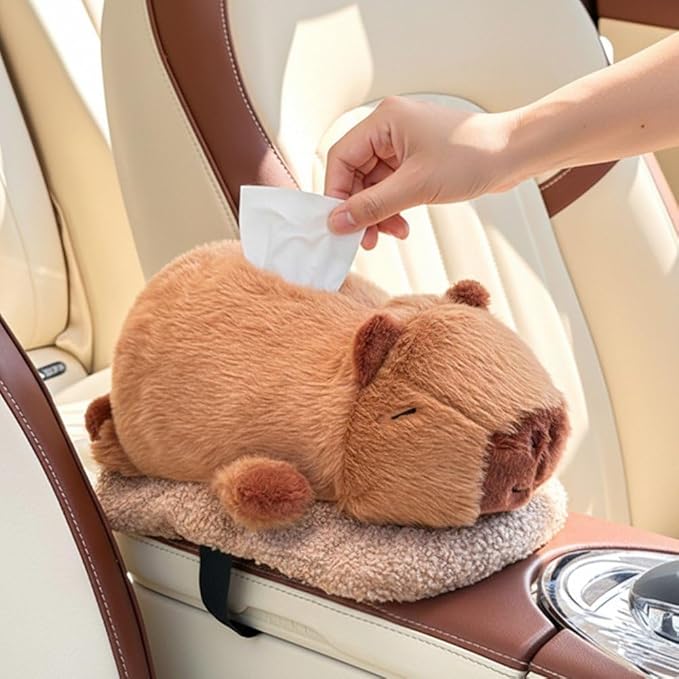 Cartoon Tissue Box Cover Plush Tissue Box Holder Decorative Napkin Dispenser with Bamboo Charcoal Air Purifying Bag for Car Home