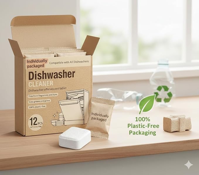 Dishwasher Cleaner Tablets | Eliminates Limescale, Grease & Odors | Septic Safe, Fragrance-Free, Plastic-Free | Deep Clean & Maintain All Dishwashers