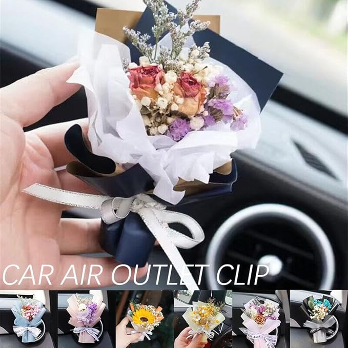 Cute Mini Dried Flowers Bouquet for Car Air Vent Clips, Small Bouquet Car Air Freshener Vent Clips,Mini Natural Dried Flower Bouquet Car,Car Essential Oil Diffuser Vent Clip,Auto Interior Accessories