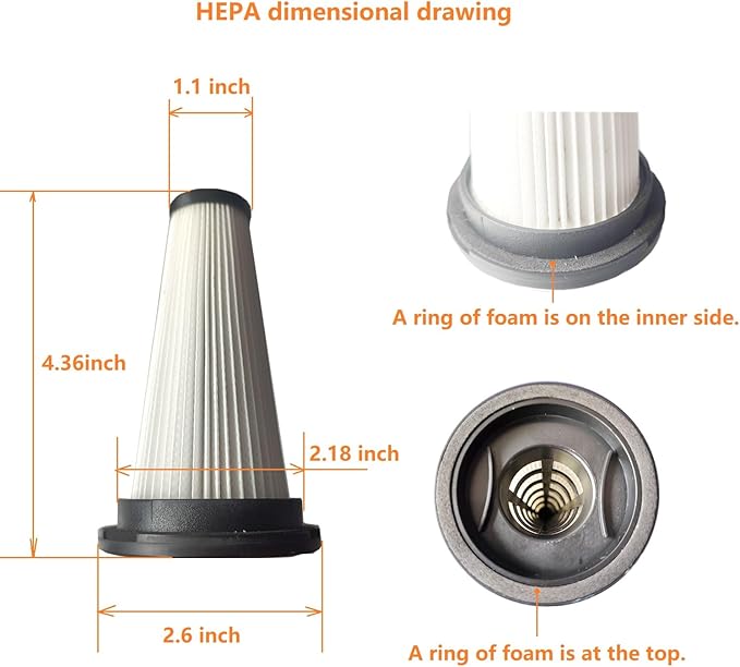 4Pack Hepa Filters Replacement Compatible with Vacusion VBS-01 Cordless Vacuum. Pre-Motor and Washable Cone Filters Works with Homeika Cordless Vacuum Cleaner.
