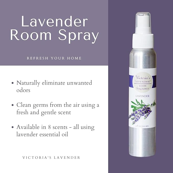 Victoria's Lavender Room Fragrance Spray - Air Freshener & Odor Eliminator - Lavender Spray Bundle Set - Luxury Essential Oil Scent for Home & Bathroom - Aromatherapy Relaxation - 4 Pack, 4 oz