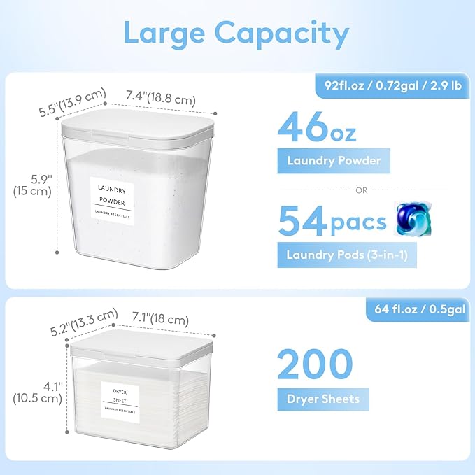 Lifewit 4 Pcs Laundry Pods Container with Pop-up Lid, Dryer Sheet Holder, Laundry Room Organization for Washing Powder, Scent Booster Beads, 2600 +2000ml/0.53+0.7gal
